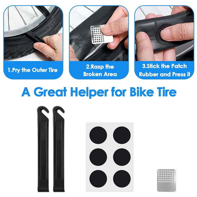 WOTOW Bike Tire Repair Tool Kit, Waterproof Frame Storage Bag & Mini Bike Pump & 11 in 1 Multitool & Bicycle Tyre Lever Patch Portable Repair Tool Accessories Set for Road Mountain BMX Cycling(11) - Image 5